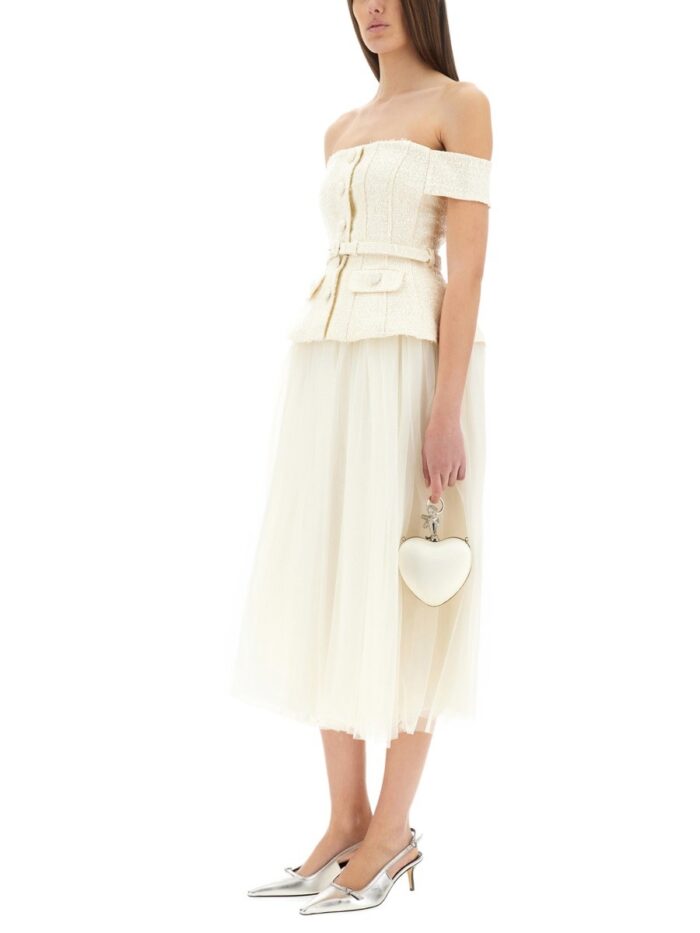 SELF-PORTRAIT BOUCLÉ AND TULLE MIDI DRESS
