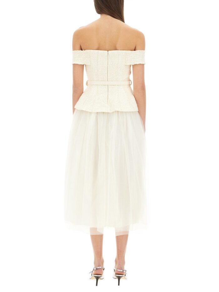 SELF-PORTRAIT BOUCLÉ AND TULLE MIDI DRESS