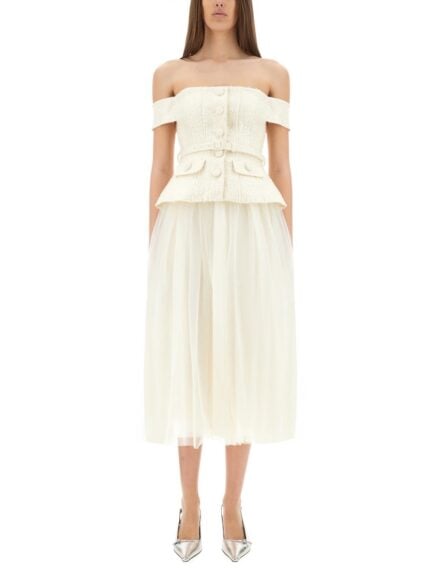 SELF-PORTRAIT BOUCLÉ AND TULLE MIDI DRESS