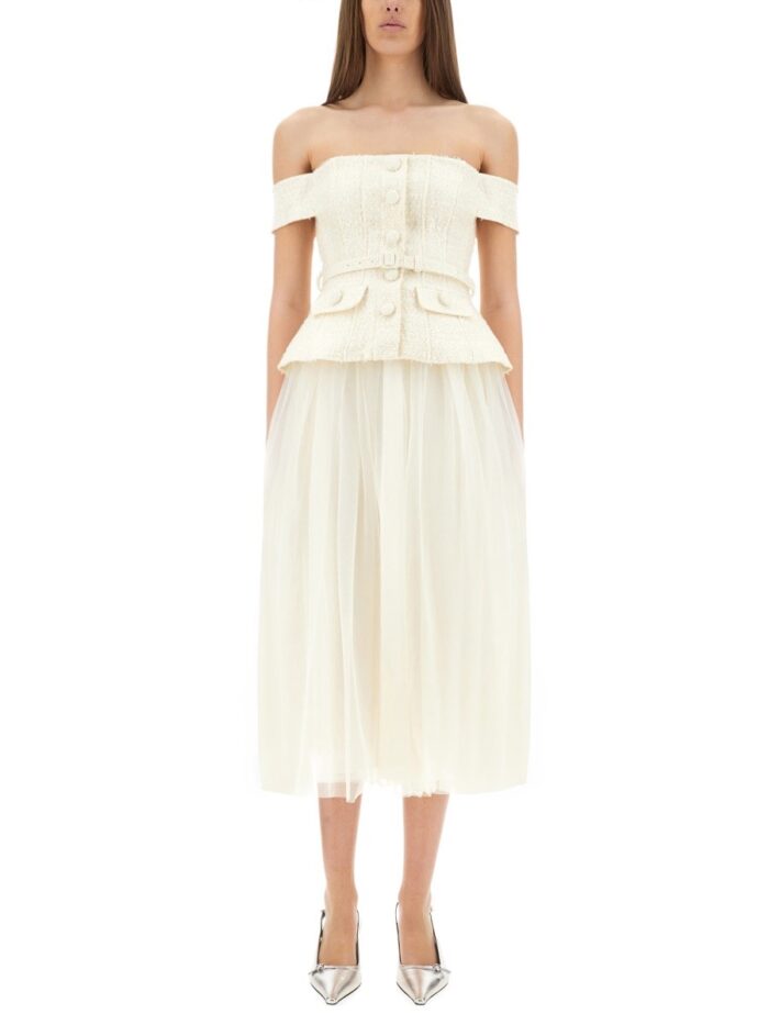 SELF-PORTRAIT BOUCLÉ AND TULLE MIDI DRESS