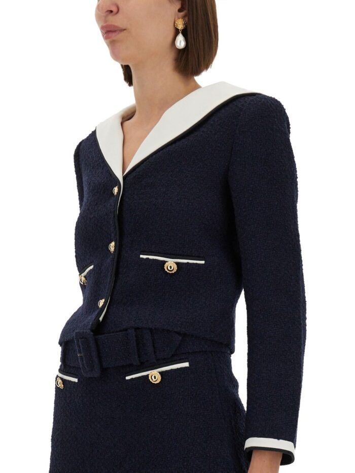 SELF-PORTRAIT BOUCLE JACKET WITH CONTRASTING NECKLINE