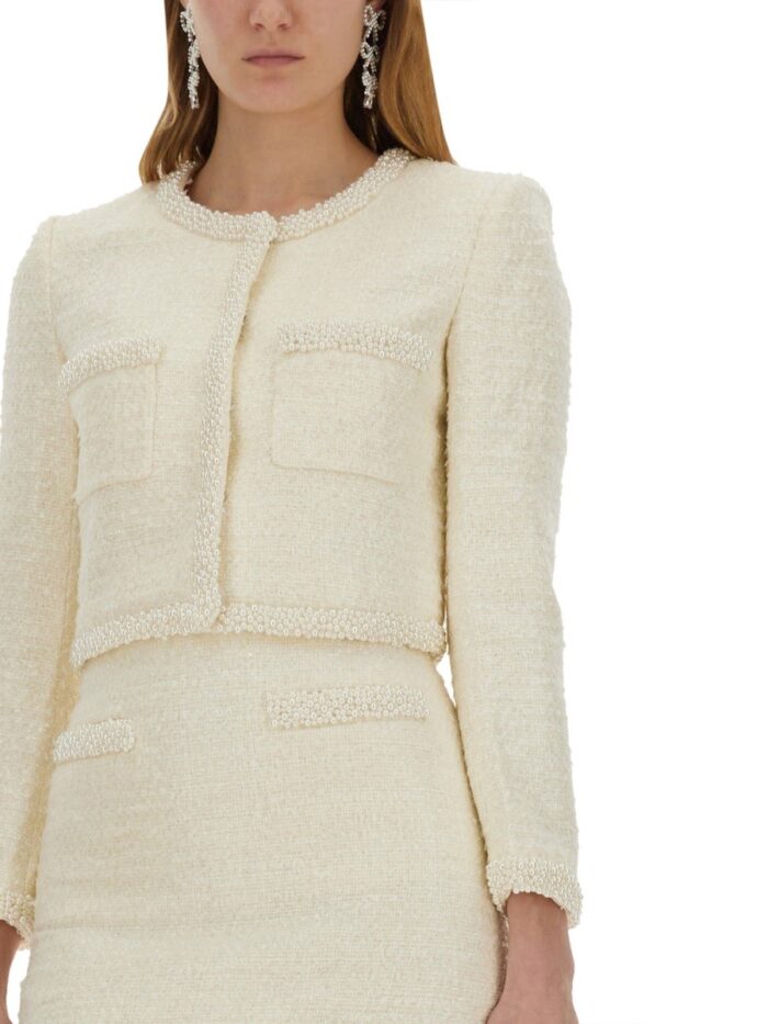 SELF-PORTRAIT BOUCLE JACKET WITH PEARLS