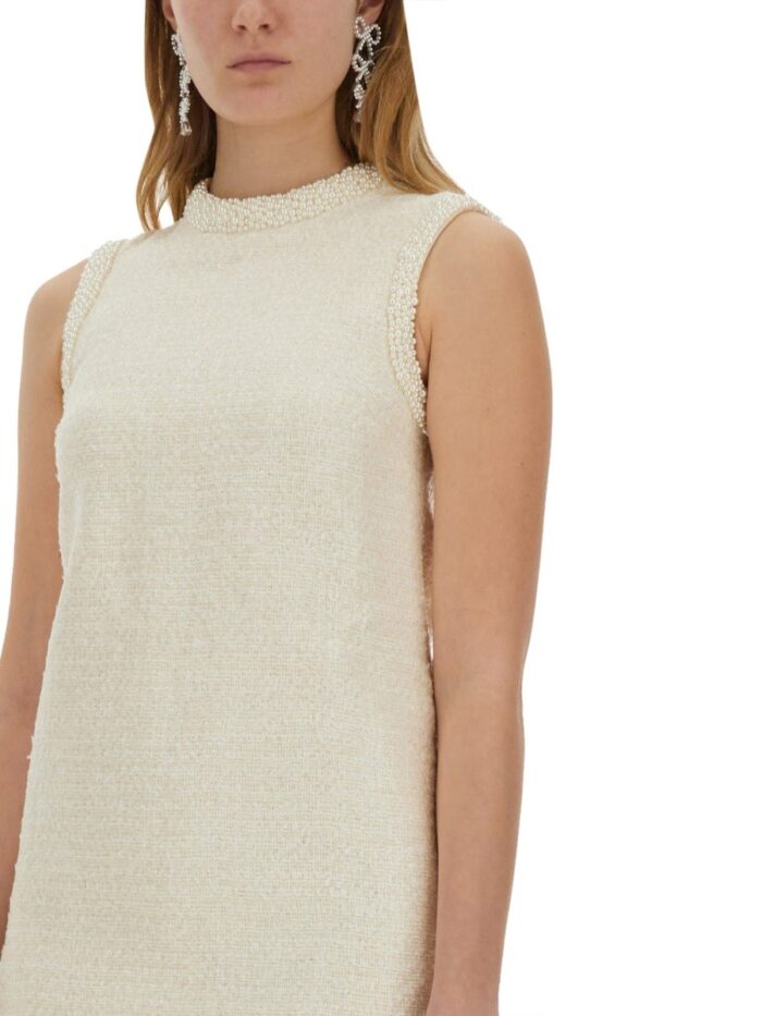 SELF-PORTRAIT BOUCLE MINI DRESS WITH PEARLS