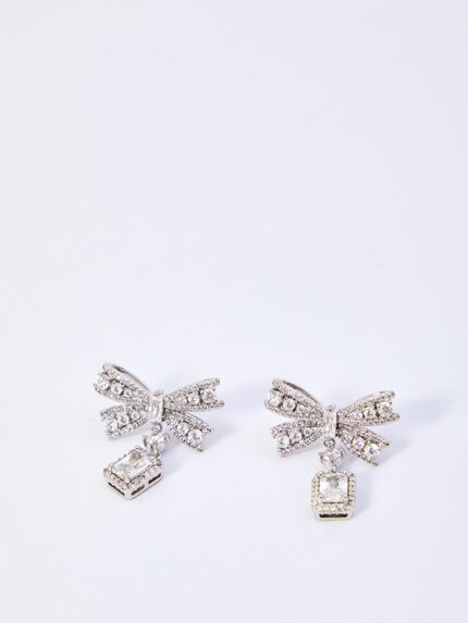 Self Portrait Bow crystal drop earrings