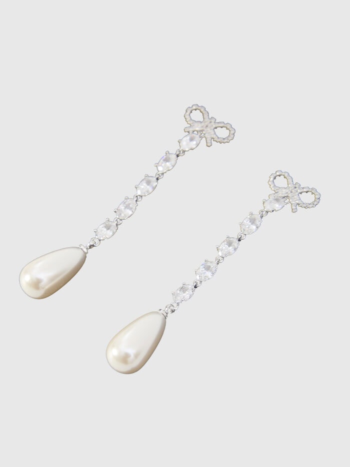Self Portrait Bow pearl droplet earrings