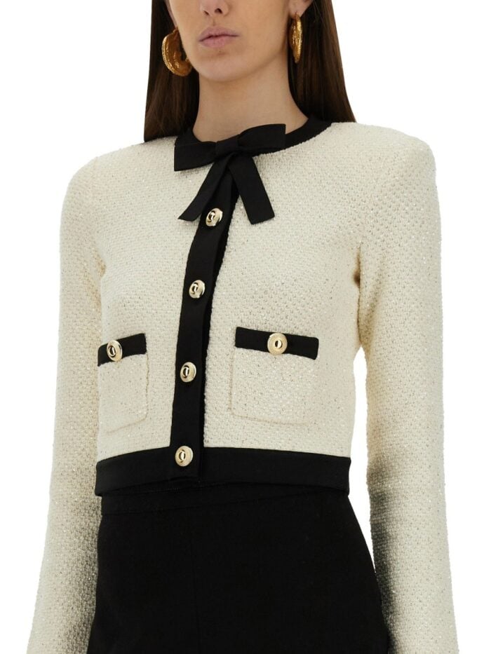 SELF-PORTRAIT CARDIGAN WITH BOW AND SEQUINS