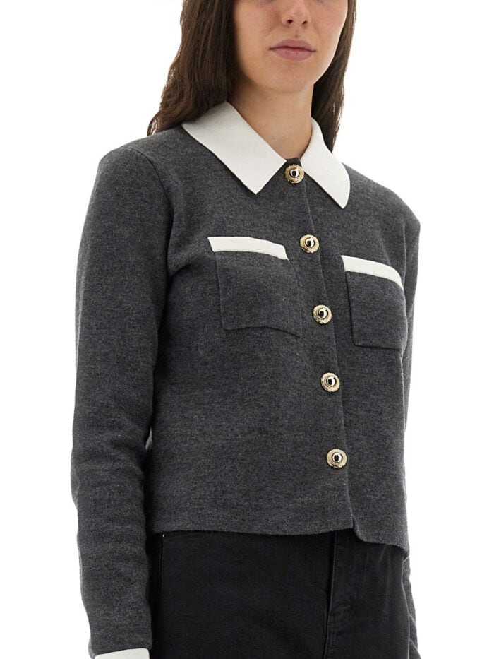 SELF-PORTRAIT CARDIGAN WITH CONTRASTING COLLAR