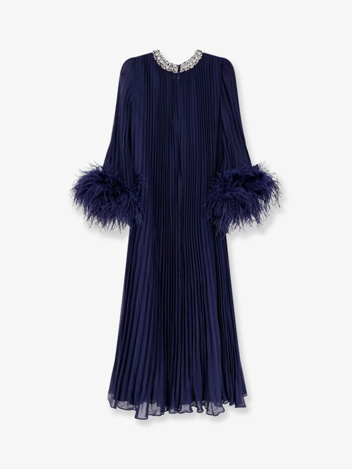 SELF PORTRAIT Chiffon Long Dress With Ostrich Feathers