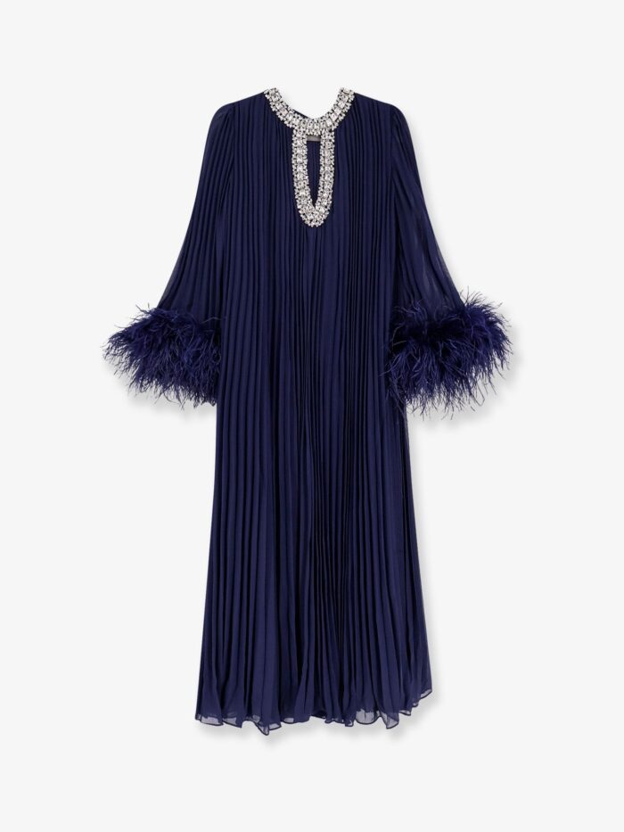 SELF PORTRAIT Chiffon Long Dress With Ostrich Feathers