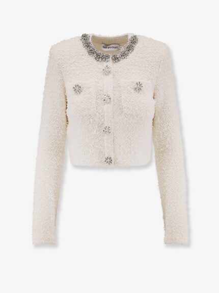SELF PORTRAIT Cotton Blend Cardigan With Rhinestones