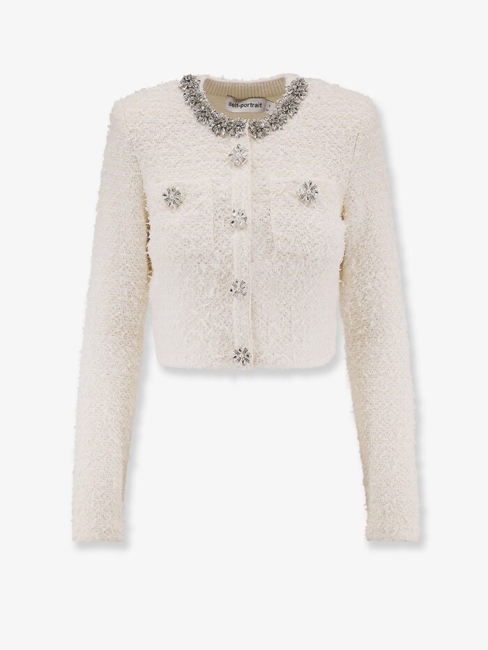 SELF PORTRAIT Cotton Blend Cardigan With Rhinestones