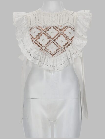 SELF-PORTRAIT CROPTOP IN CROCHET CON INSERTI IN PIZZO