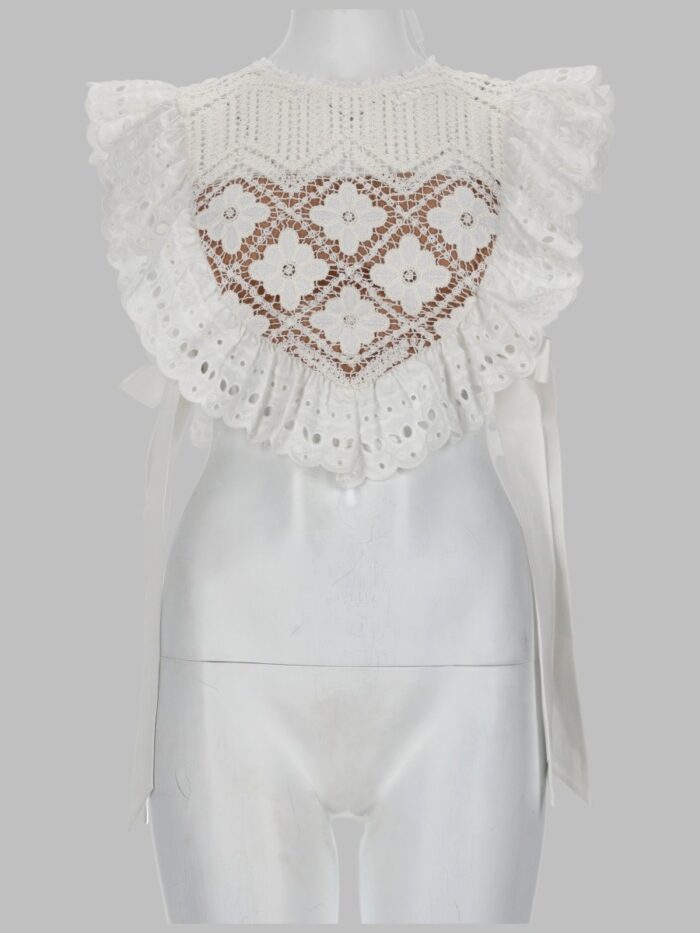 SELF-PORTRAIT CROPTOP IN CROCHET CON INSERTI IN PIZZO