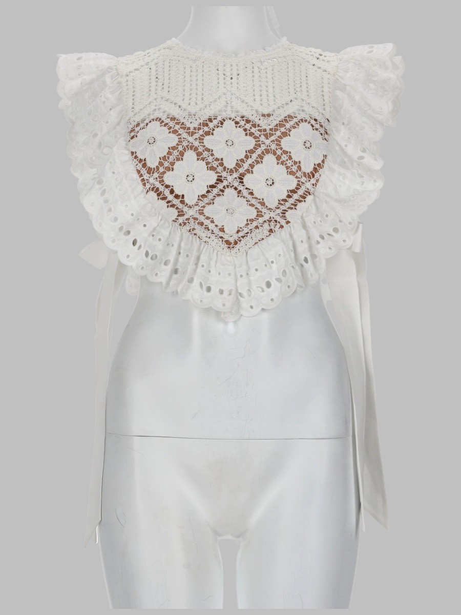 SELF-PORTRAIT CROPTOP IN CROCHET CON INSERTI IN PIZZO