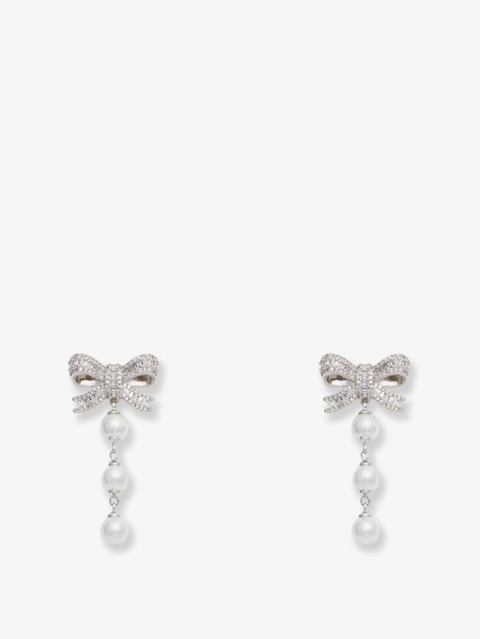 self portrait crystal bow pearl droplet earrings SELF PORTRAIT Crystal Bow Pearl Droplet Earrings