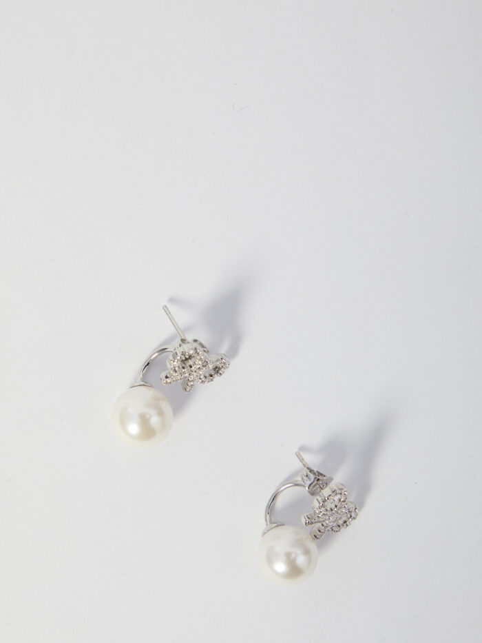 Self Portrait Crystal bow pearl earrings