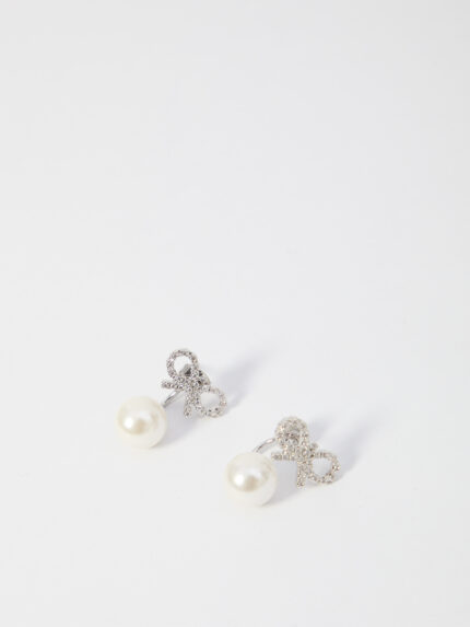 Self Portrait Crystal bow pearl earrings