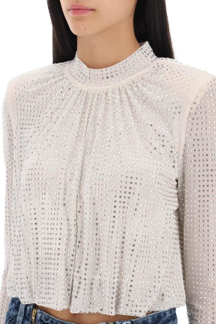 Self Portrait Rhinestone-studded Mesh Top