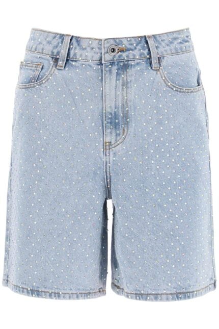 SELF PORTRAIT Denim Bermuda Shorts With Rhin