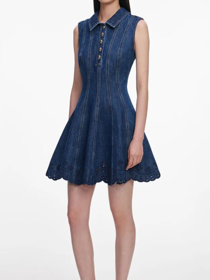 Self Portrait Denim broderie mini dress