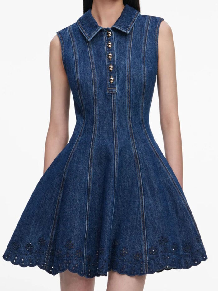 Self Portrait Denim broderie mini dress