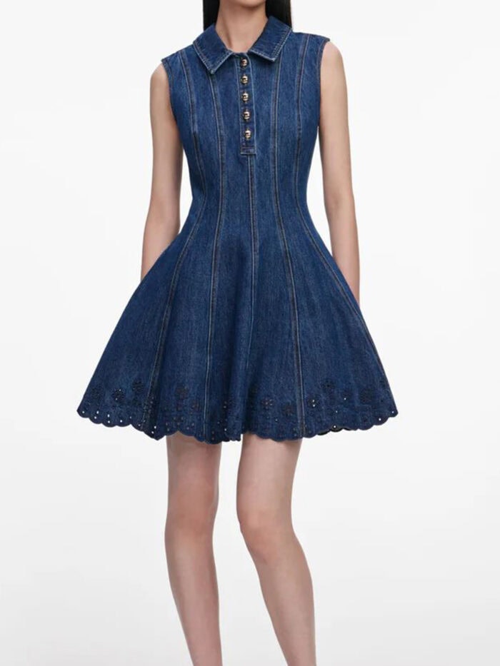 Self Portrait Denim broderie mini dress