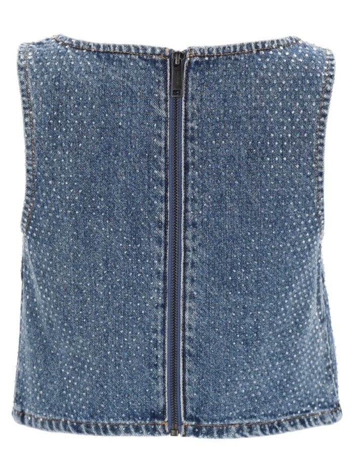 SELF-PORTRAIT DENIM CROP TOP WITH RHINESTONES