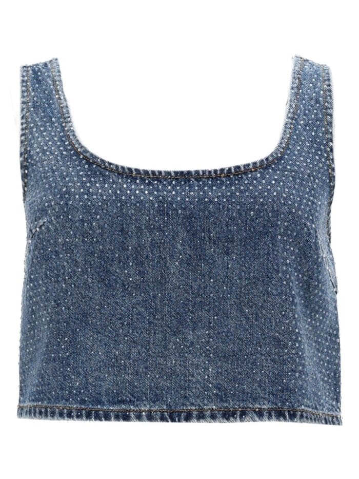 SELF-PORTRAIT DENIM CROP TOP WITH RHINESTONES