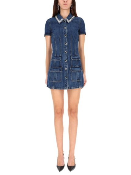 SELF-PORTRAIT "DENIM CRYSTAL" MINI DRESS