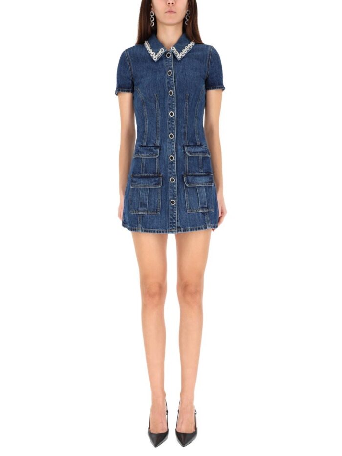 self portrait "denim crystal" mini dress SELF-PORTRAIT "DENIM CRYSTAL" MINI DRESS