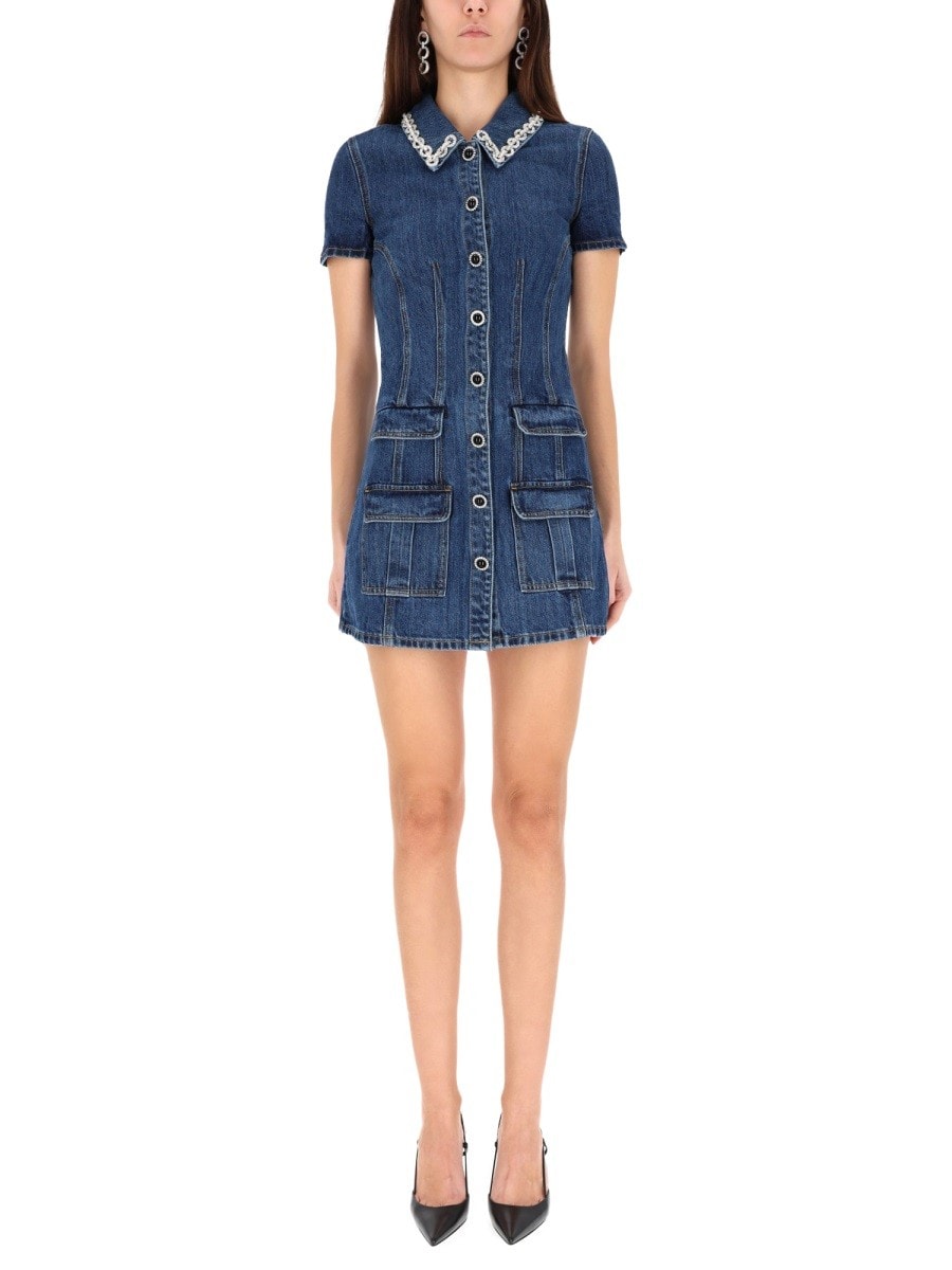 SELF-PORTRAIT "DENIM CRYSTAL" MINI DRESS