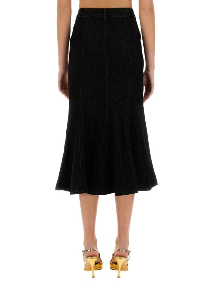 SELF-PORTRAIT DENIM FLARED MIDI SKIRT