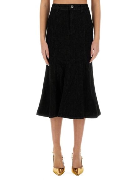 SELF-PORTRAIT DENIM FLARED MIDI SKIRT