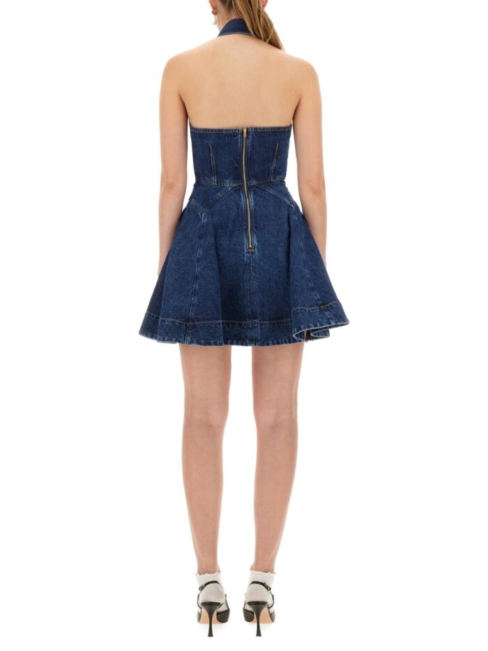 SELF-PORTRAIT DENIM FLARED MINI DRESS