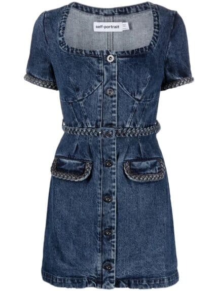 SELF PORTRAIT Denim Mini Dress With Braids