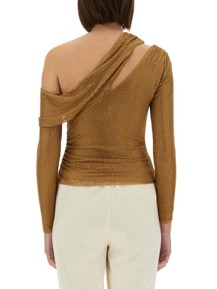SELF-PORTRAIT DRAPED TOP WITH RHINESTONES