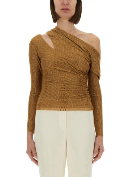 SELF-PORTRAIT DRAPED TOP WITH RHINESTONES