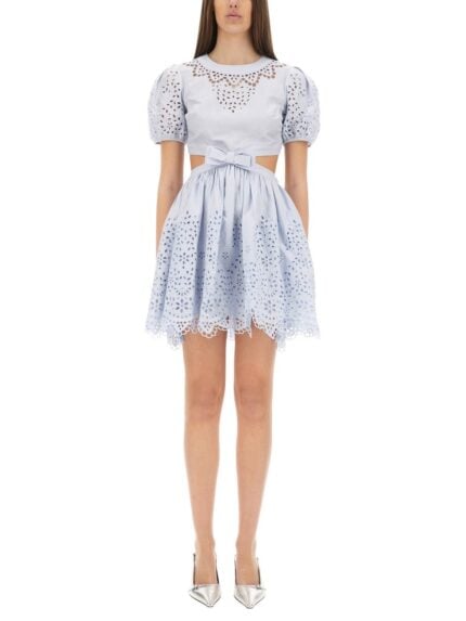 SELF-PORTRAIT EMBROIDERED LINEN MINI DRESS