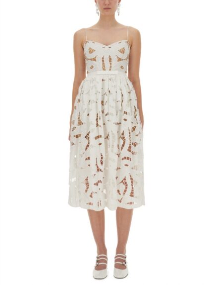SELF-PORTRAIT EMBROIDERED MIDI DRESS WITH BOW