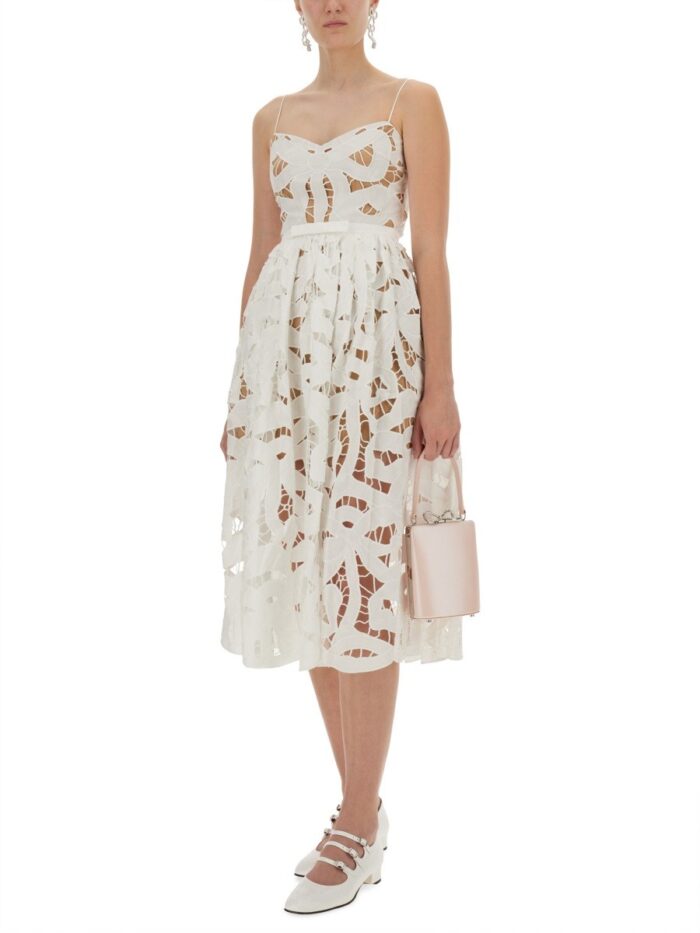 SELF-PORTRAIT EMBROIDERED MIDI DRESS WITH BOW