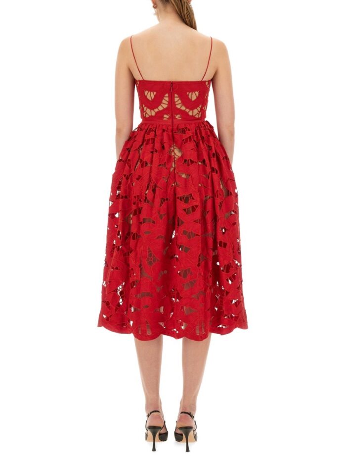 SELF-PORTRAIT EMBROIDERED MIDI DRESS WITH BOW