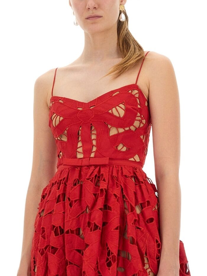 SELF-PORTRAIT EMBROIDERED MIDI DRESS WITH BOW
