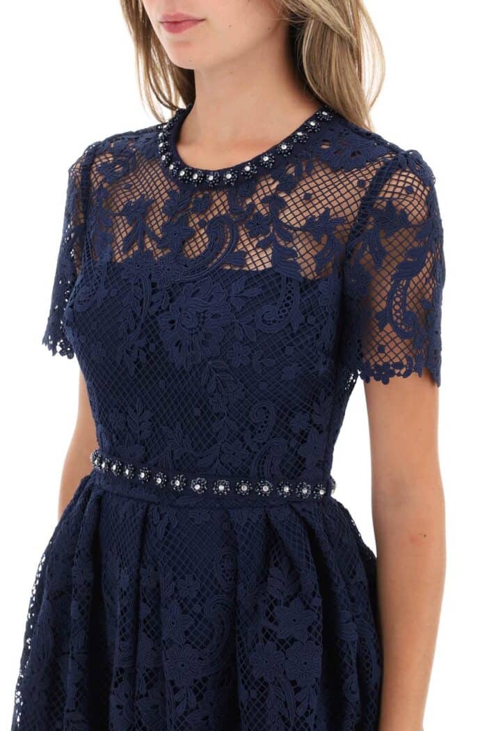 Self Portrait Floral Lace Mini Dress With Appliques Self Portrait Floral Lace Mini Dress With Appliques