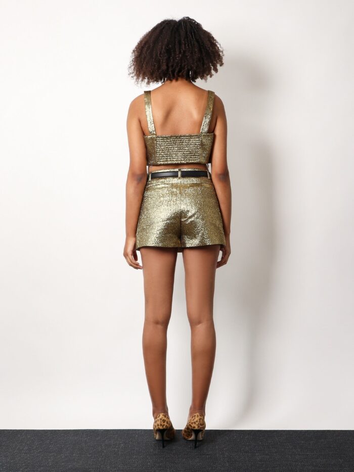 SELF PORTRAIT Gold Metallic Fabric Top