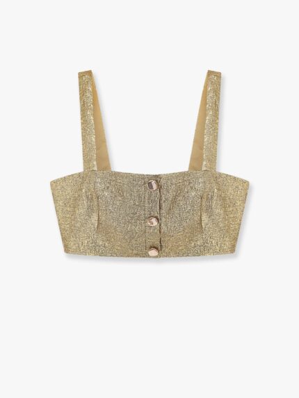 SELF PORTRAIT Gold Metallic Fabric Top
