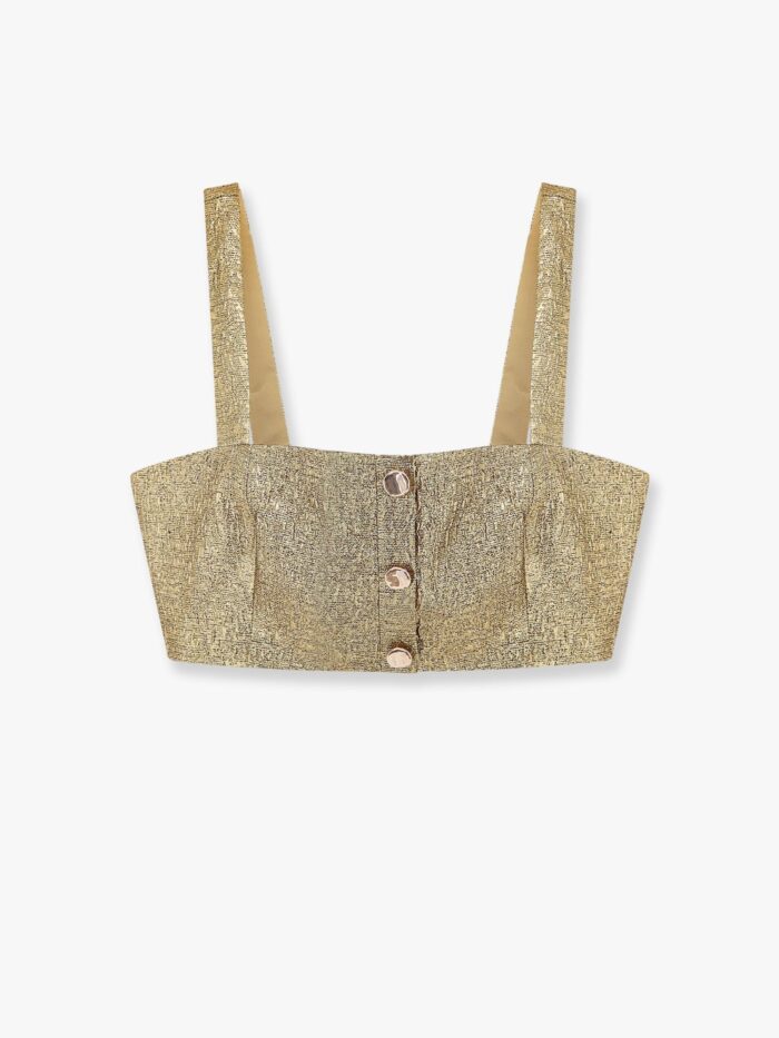 SELF PORTRAIT Gold Metallic Fabric Top