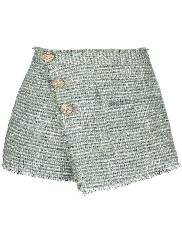 SELF PORTRAIT Green Boucle Skirt