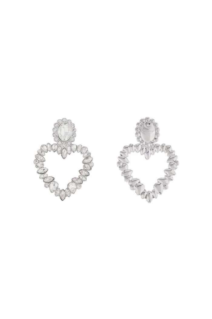 SELF PORTRAIT Heart-shaped Earrings With Floral Rhinestones And Central Oval Silver