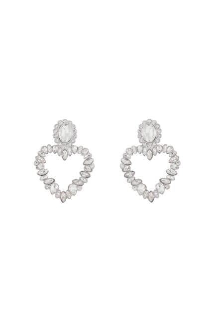 SELF PORTRAIT Heart-shaped Earrings With Floral Rhinestones And Central Oval Silver