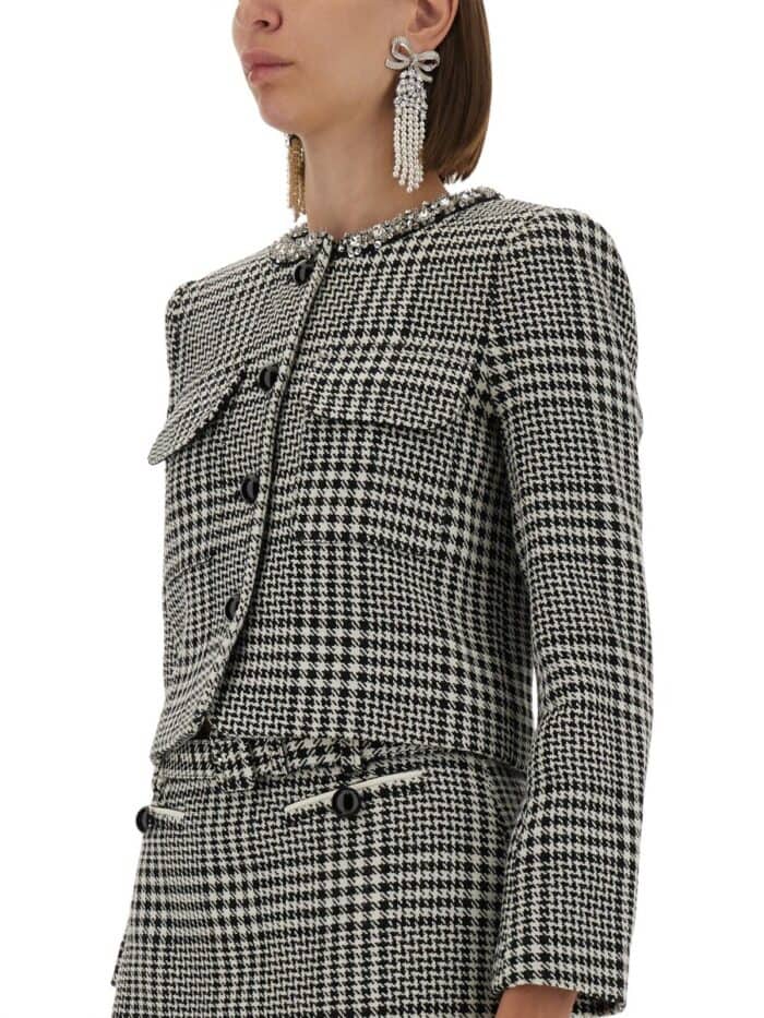 SELF-PORTRAIT HOUNDSTOOTH JACKET WITH CRYSTALS
